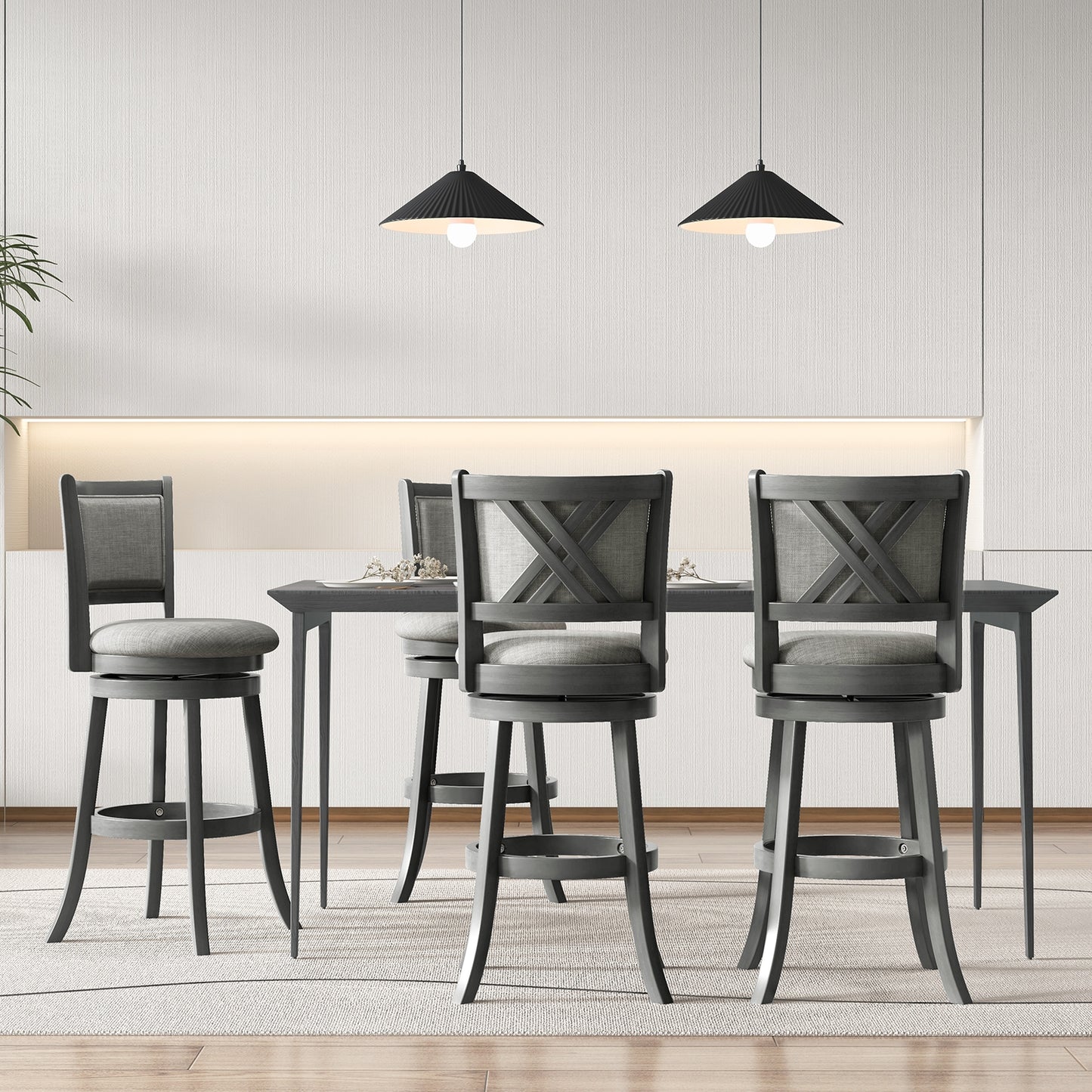 Set of 2 Swivel Bar Stools with Soft Padded Back and Seat 30.5 Inch