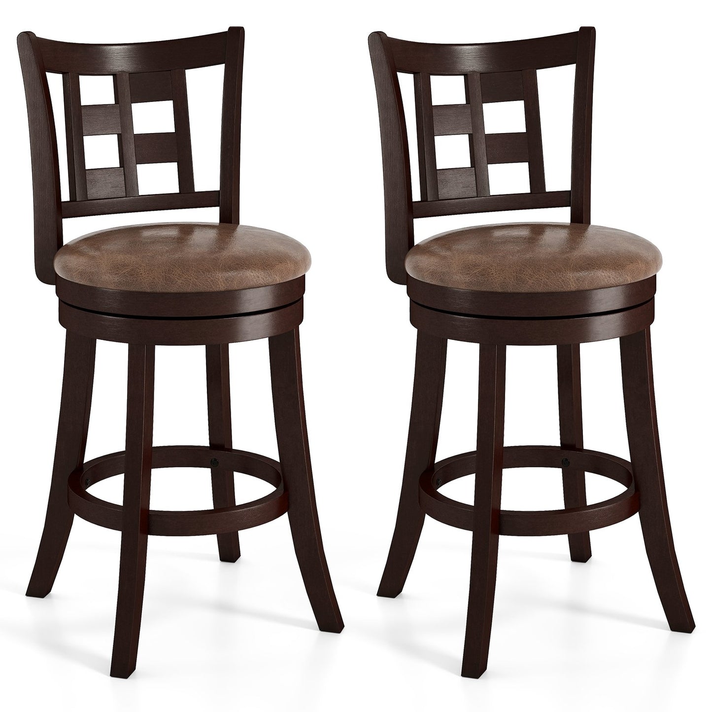 Swivel Bar Stools with Footrest and Lattice Backrest 2-Piece Set 26 Inch Seat Height