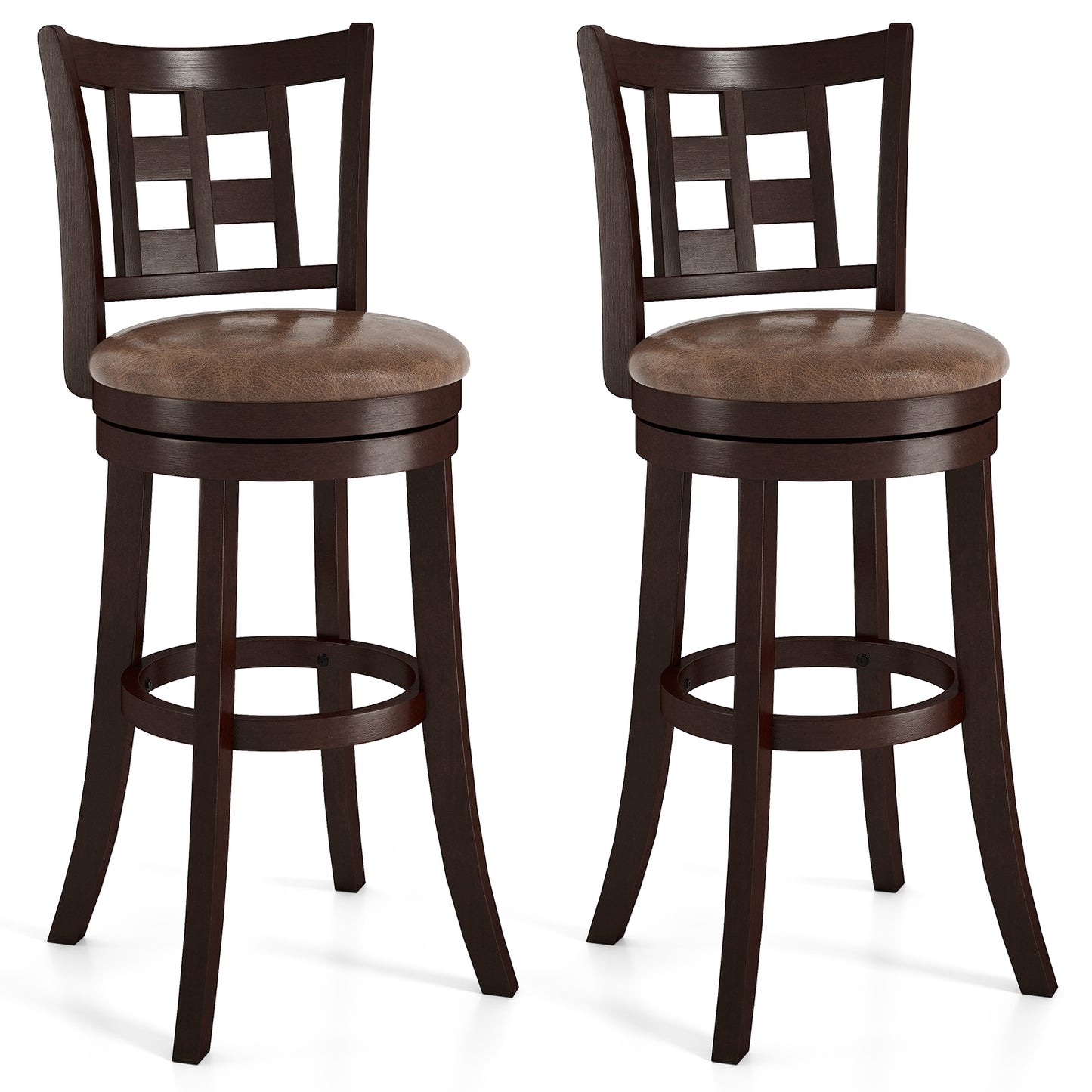 Swivel Bar Stools with Footrest and Lattice Backrest 2-Piece Set 30 Inch Seat Height