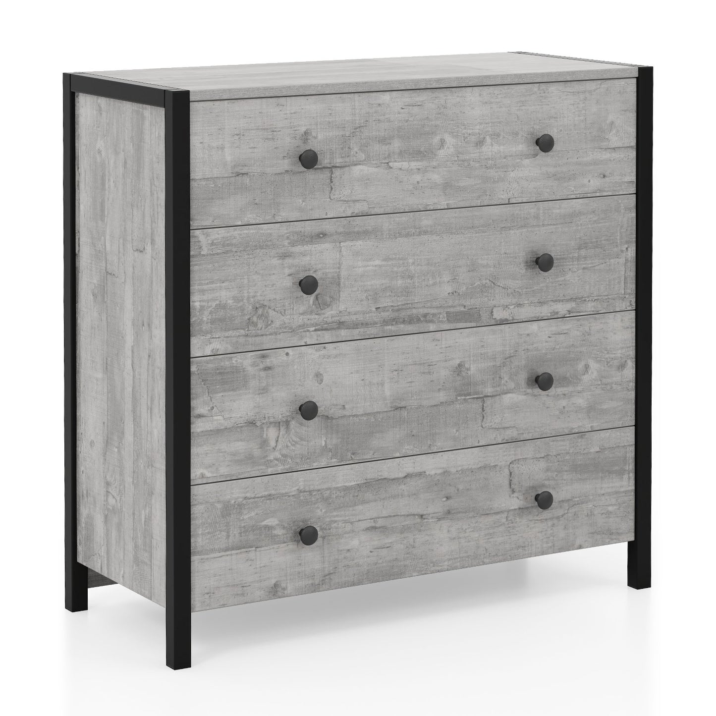 Modern 4-Drawer Wooden Dresser Chest for Bedroom, Living Room & Entryway - Grey Finish