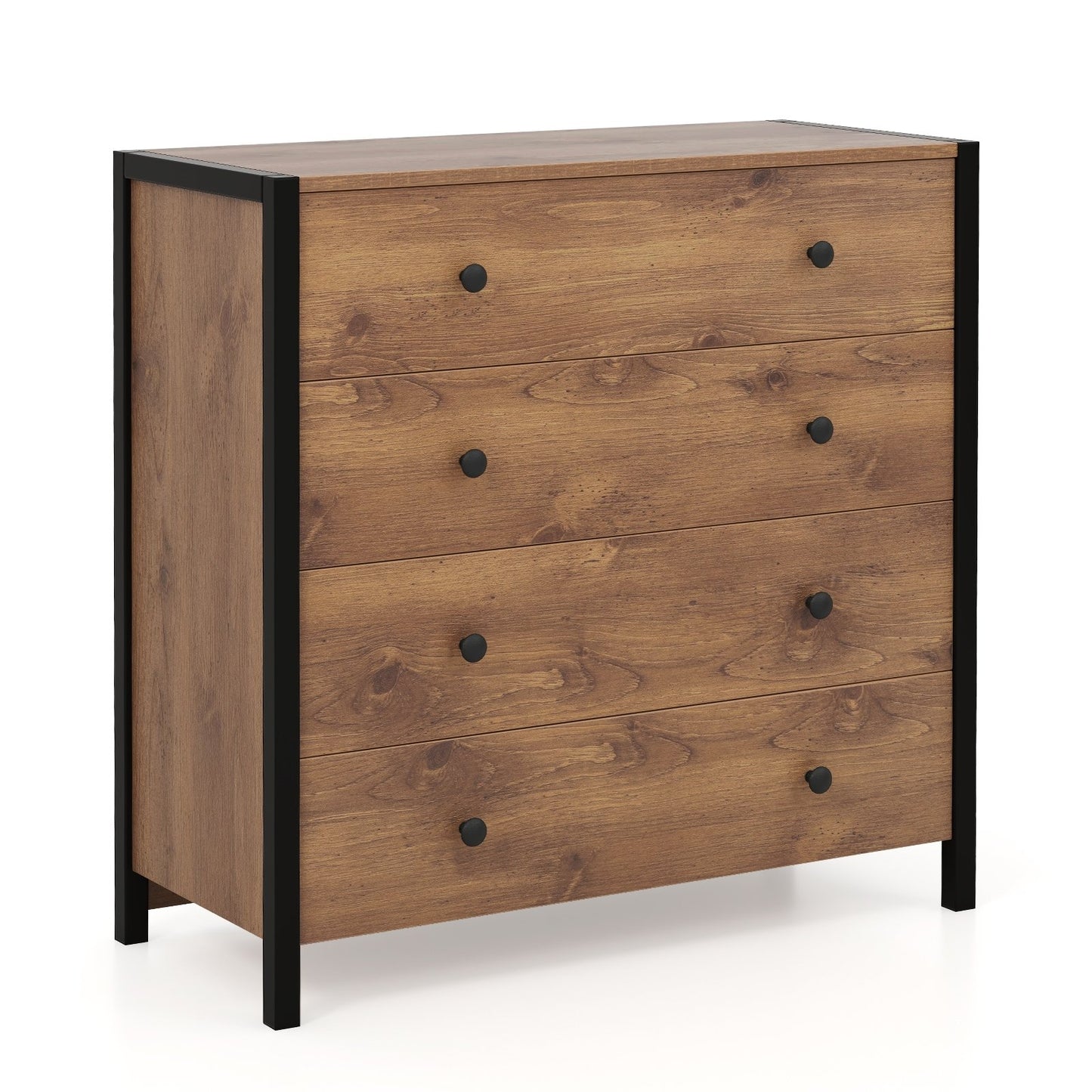 Modern 4-Drawer Wooden Dresser Chest for Bedroom, Living Room & Entryway - Oak Finish
