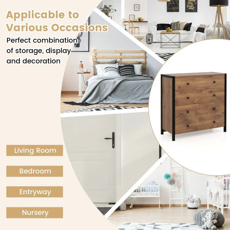 Modern 4-Drawer Wooden Dresser Chest for Bedroom, Living Room & Entryway - Oak Finish