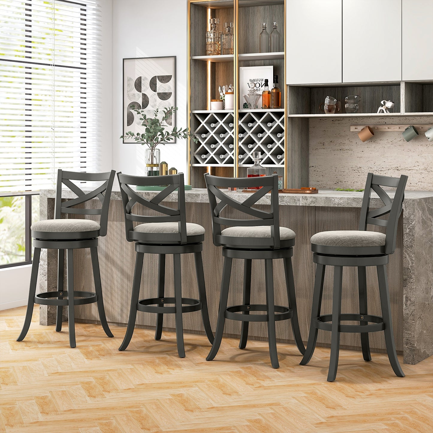 Swivel Bar Stools with Hollow Back and Plush Padded Seat 31 Inch – Set of 2