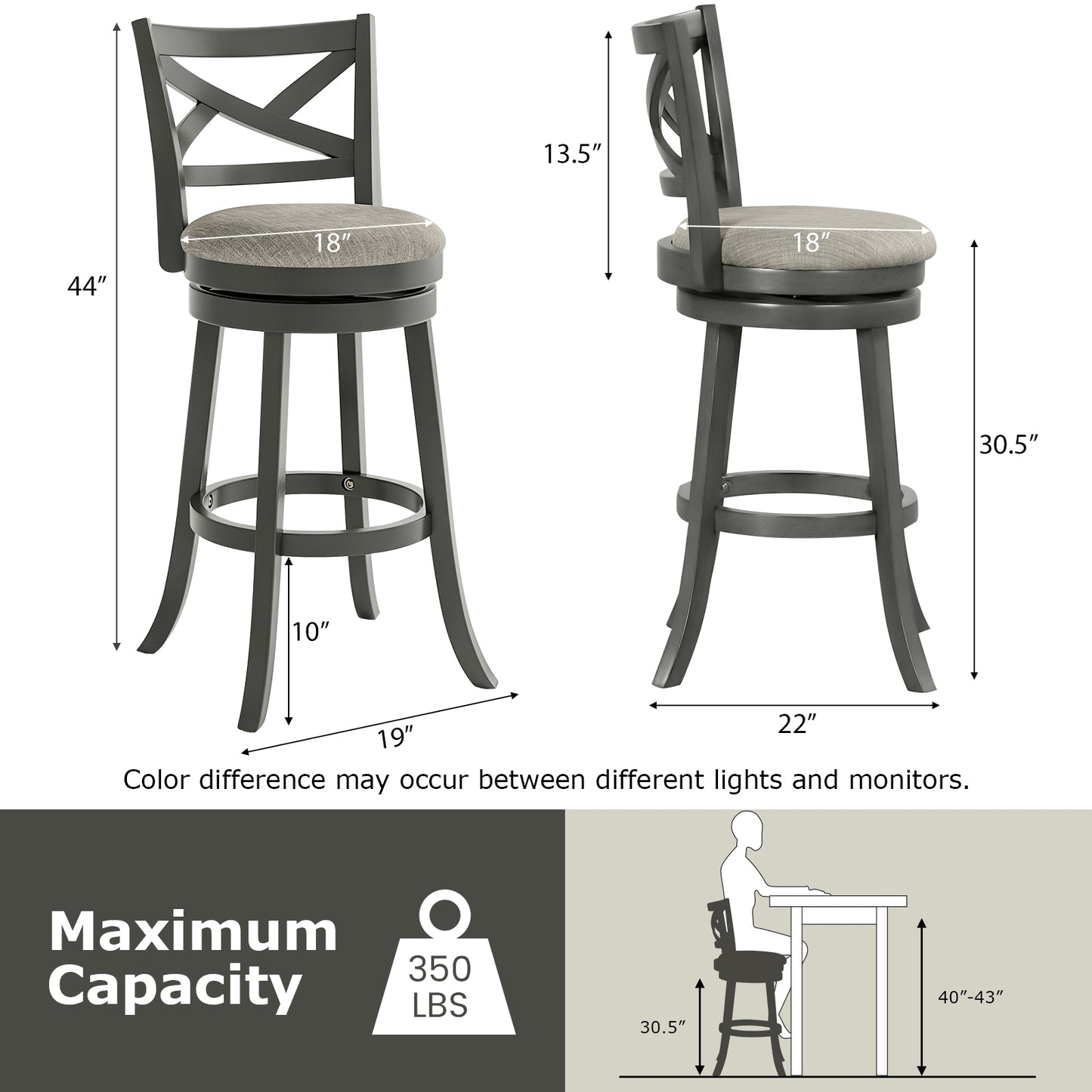 Swivel Bar Stools with Hollow Back and Plush Padded Seat 31 Inch – Set of 2