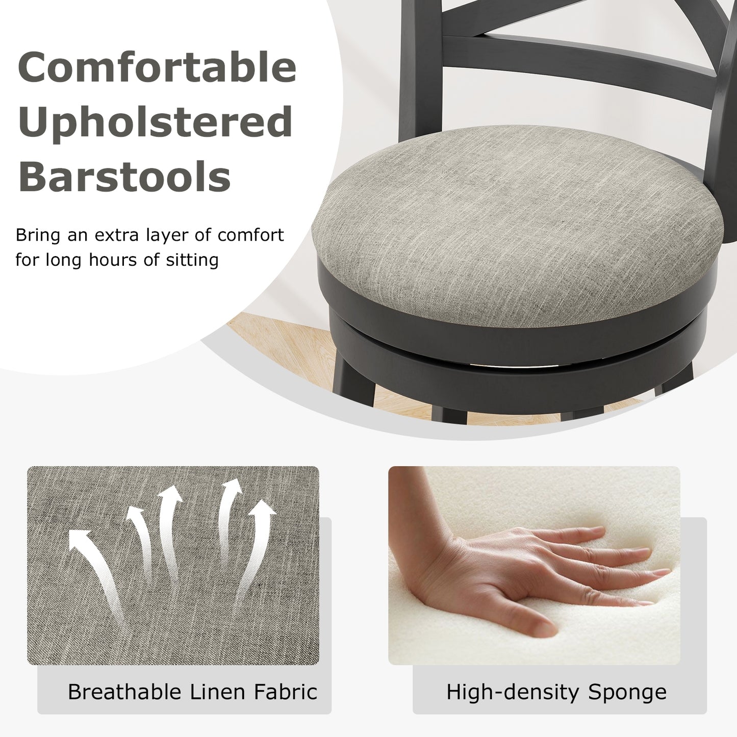 Swivel Bar Stools with Hollow Back and Plush Padded Seat 31 Inch – Set of 2