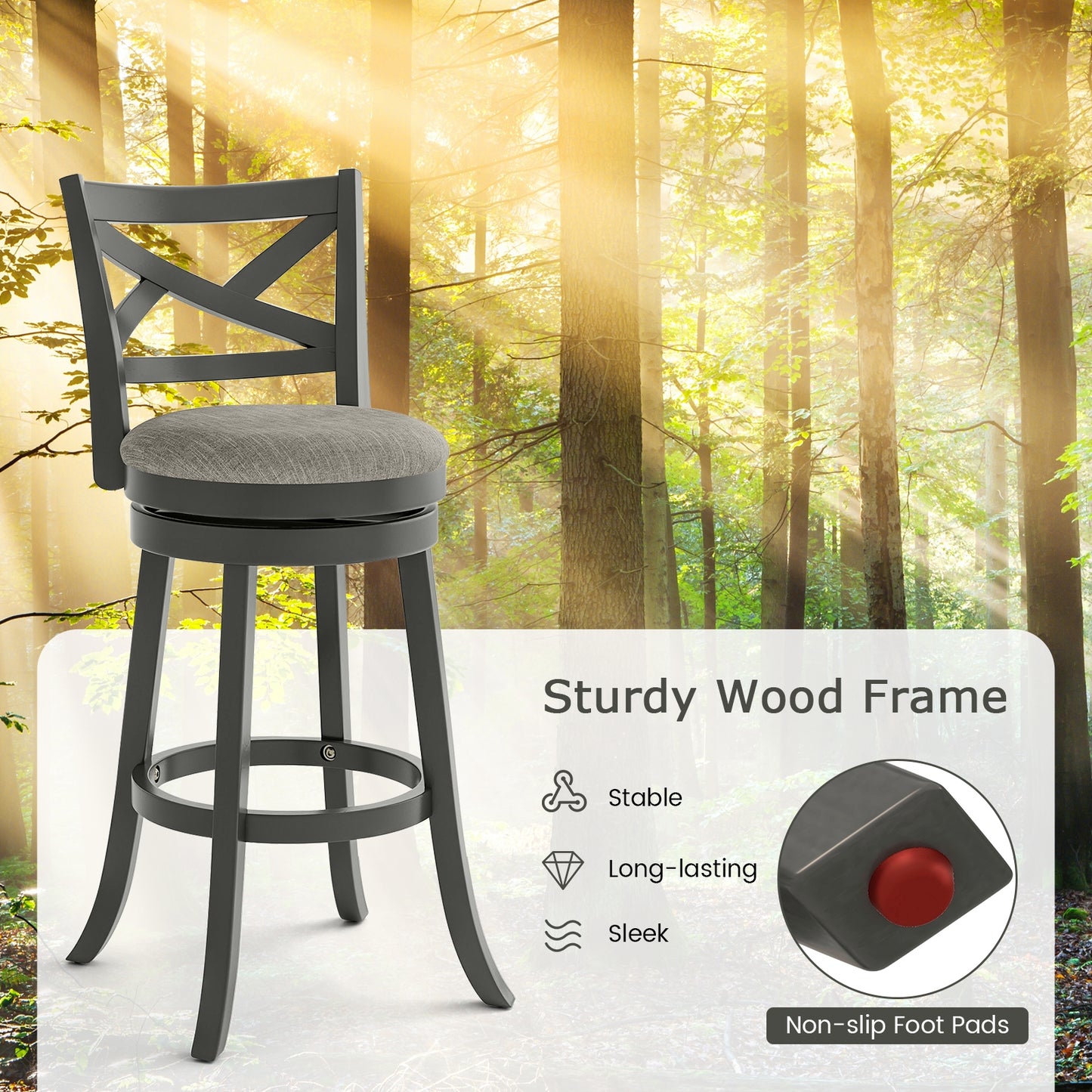 Swivel Bar Stools with Hollow Back and Plush Padded Seat 31 Inch – Set of 2