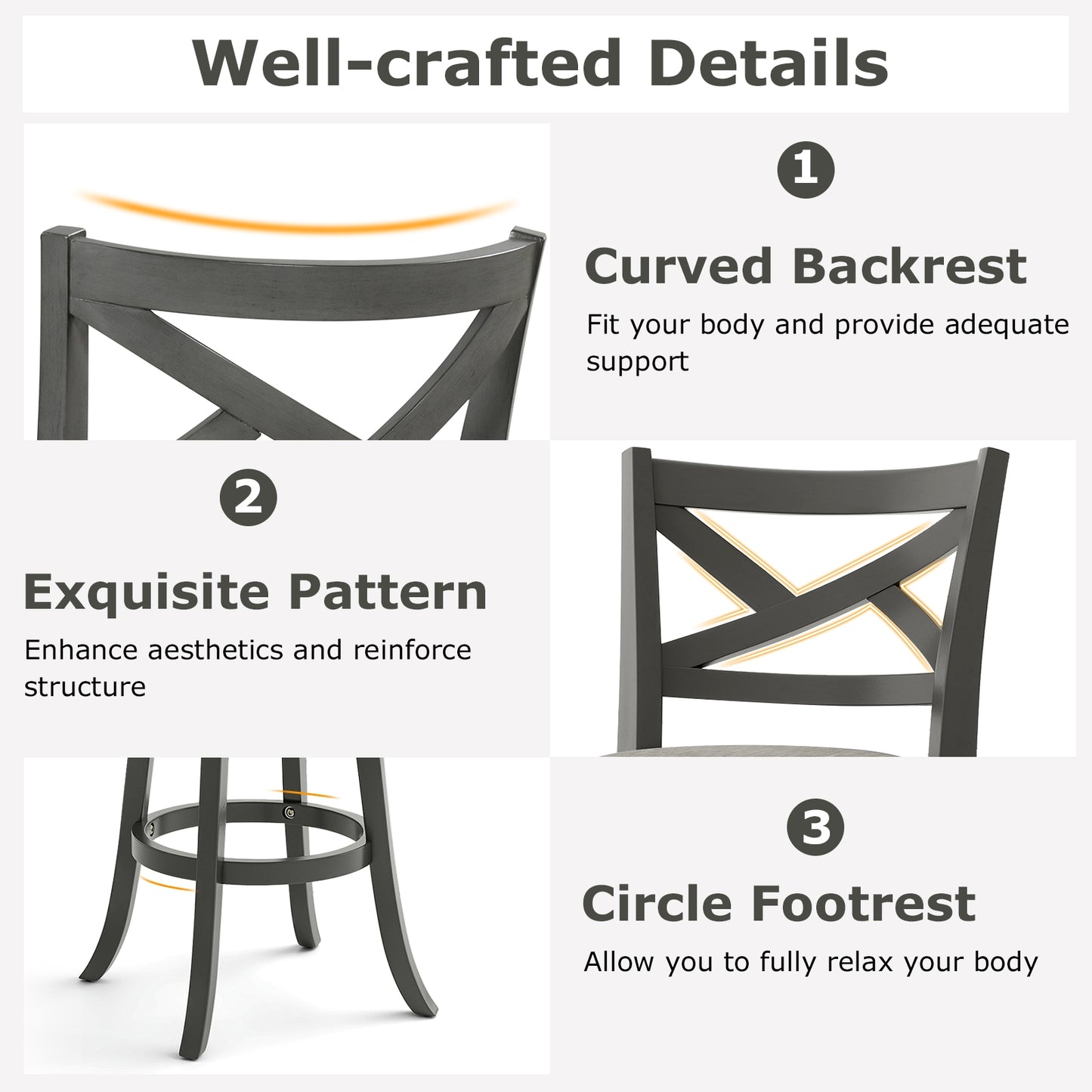 Swivel Bar Stools with Hollow Back and Plush Padded Seat 31 Inch – Set of 2
