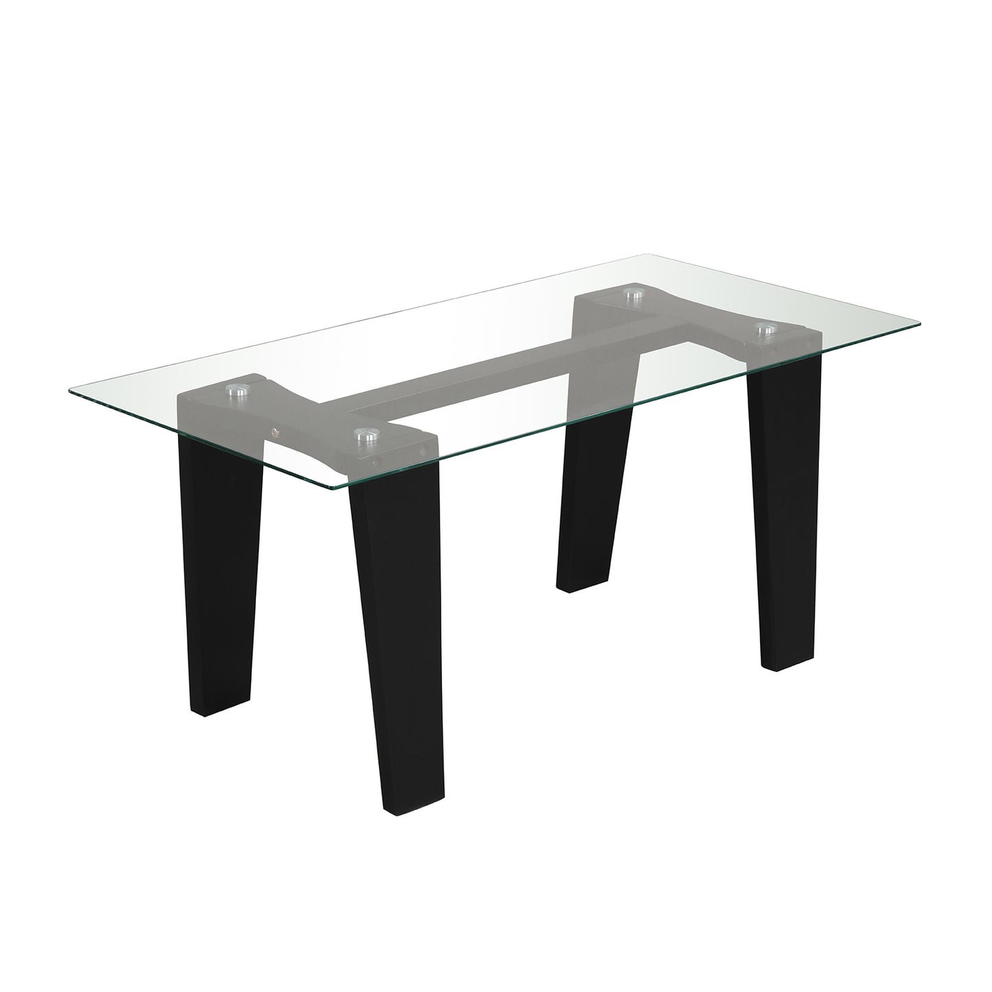 Modern Rectangular Glass Coffee Table with Solid Rubber Wood Legs and Sleek Minimalist Design