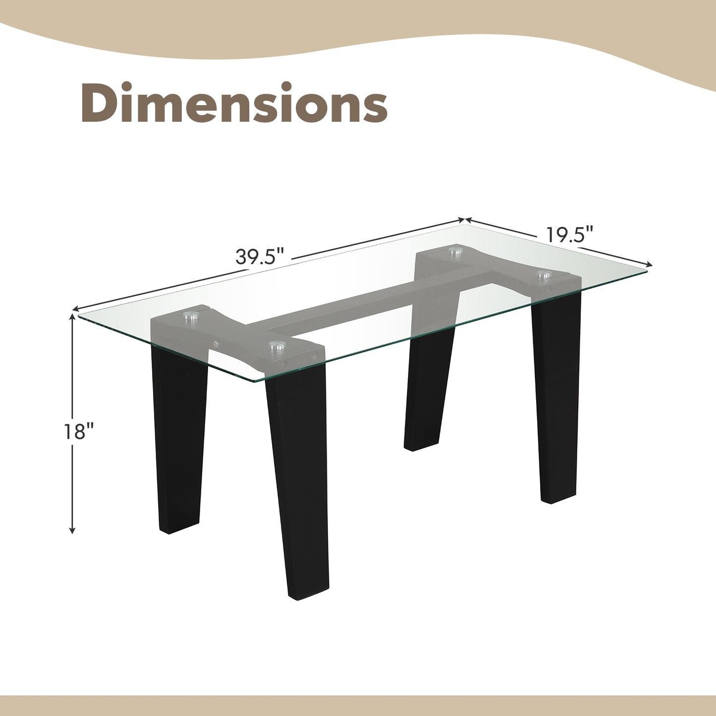 Modern Rectangular Glass Coffee Table with Solid Rubber Wood Legs and Sleek Minimalist Design