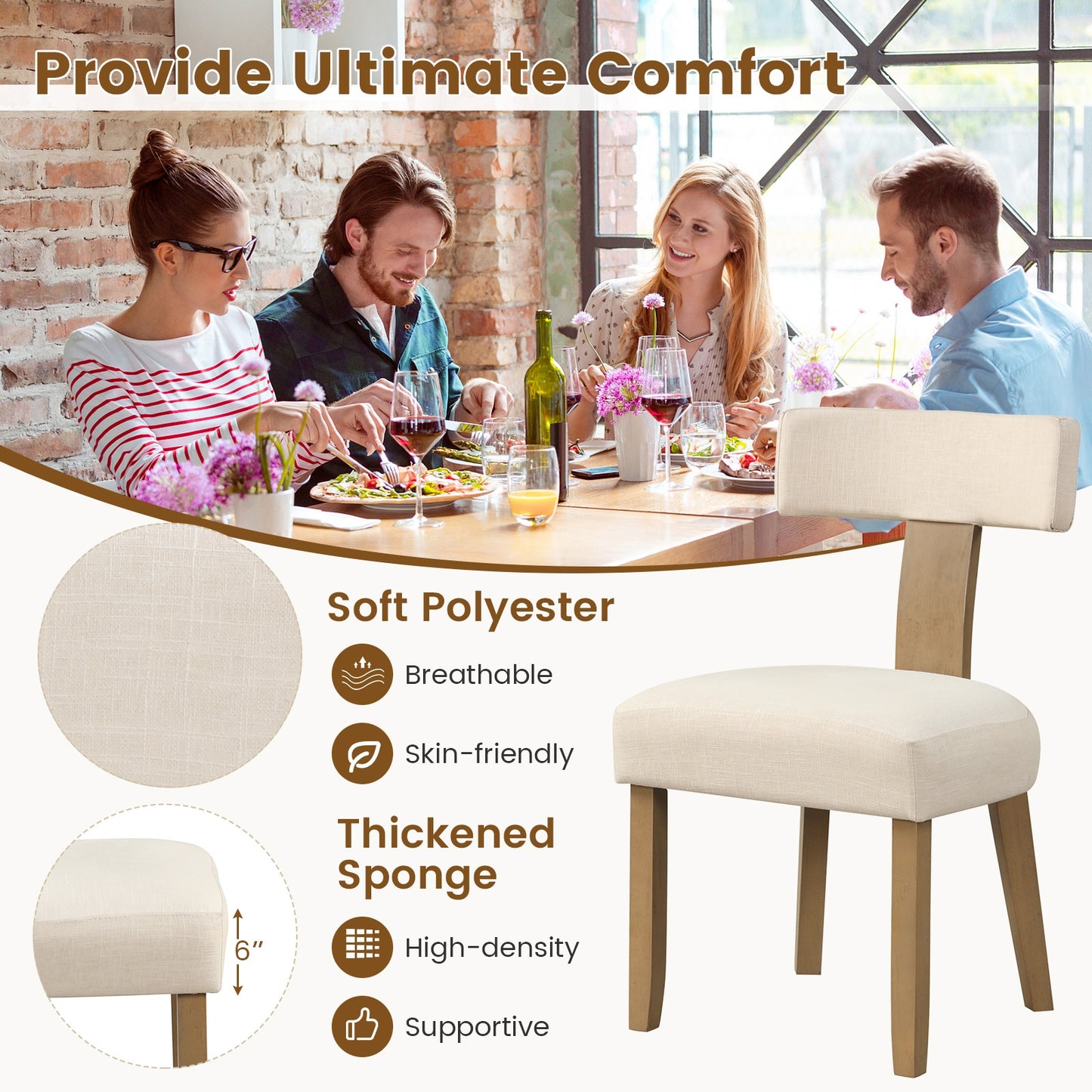 Dining Chairs with Curved Backrest and Padded Seat for Comfort - Set of 2