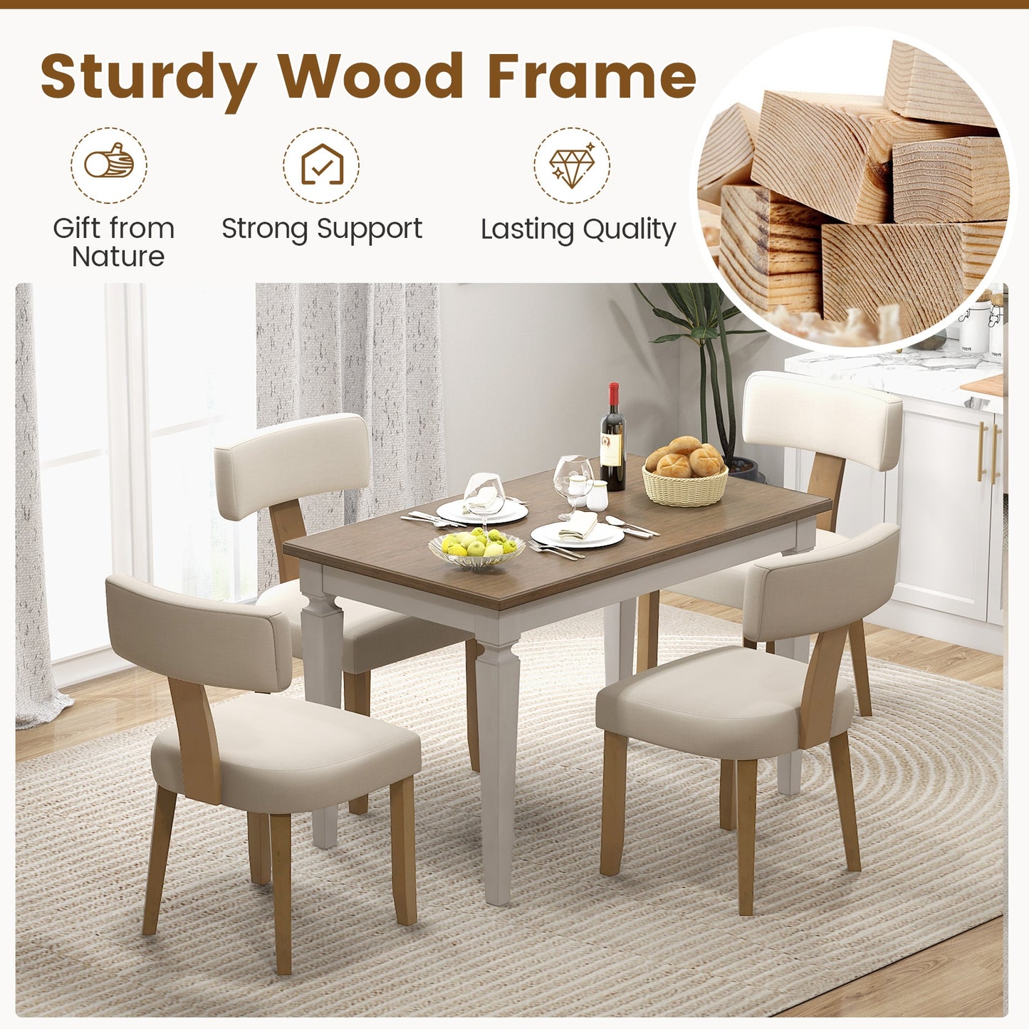 Dining Chairs with Curved Backrest and Padded Seat for Comfort - Set of 2