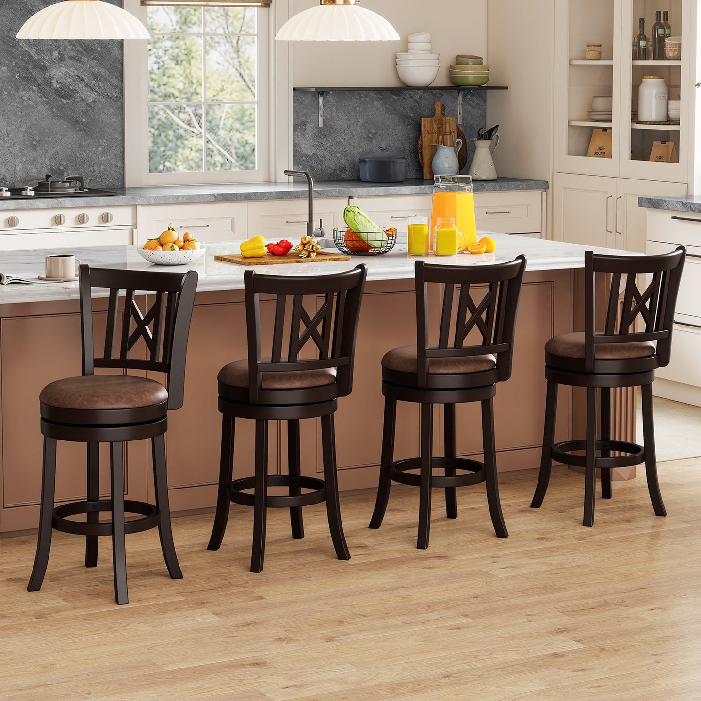 Swivel Bar Stools with Footrest and Hollow Backrest 2-Piece Set - 26 inch