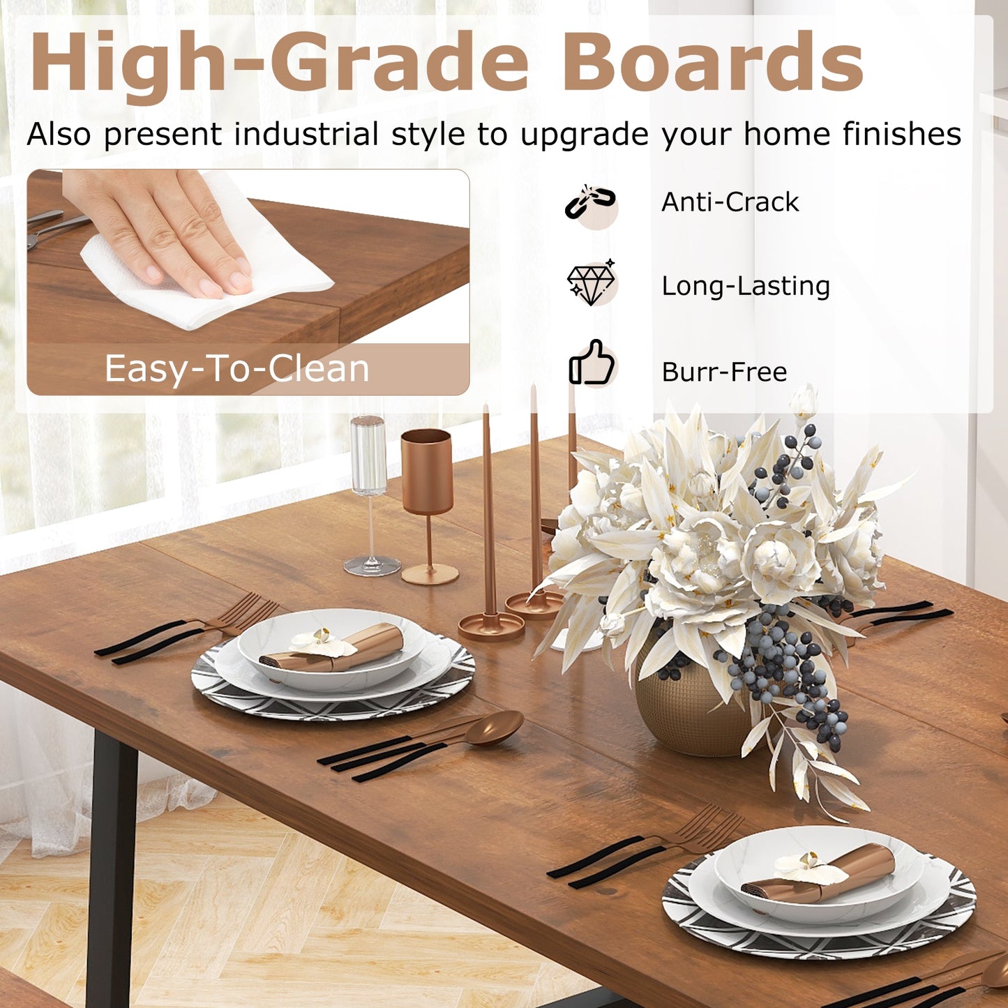 Industrial Style 3-Piece Dining Set with Wine Rack and Condiment Storage Seats 5-7