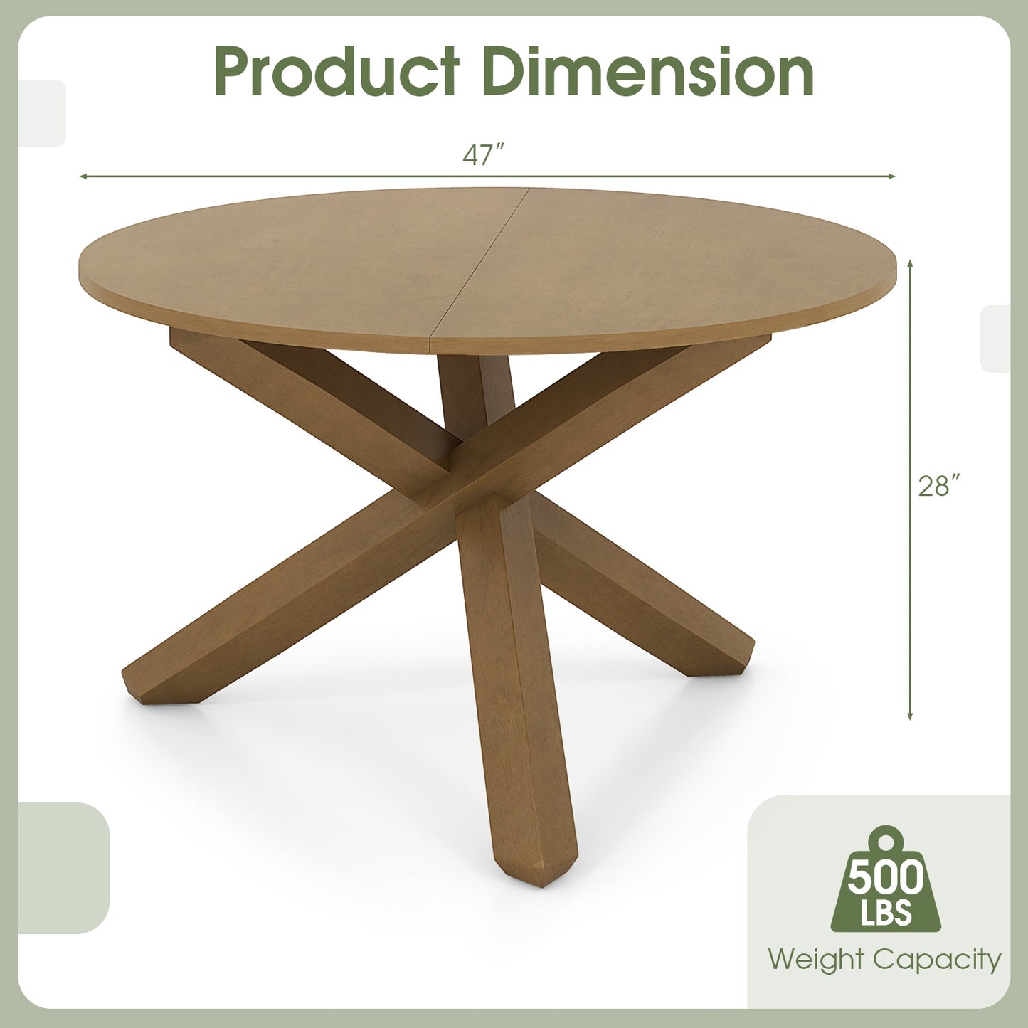 47 Inch Round Dining Table with Solid Wood Legs and Natural Acacia Finish for 4 to 6 People