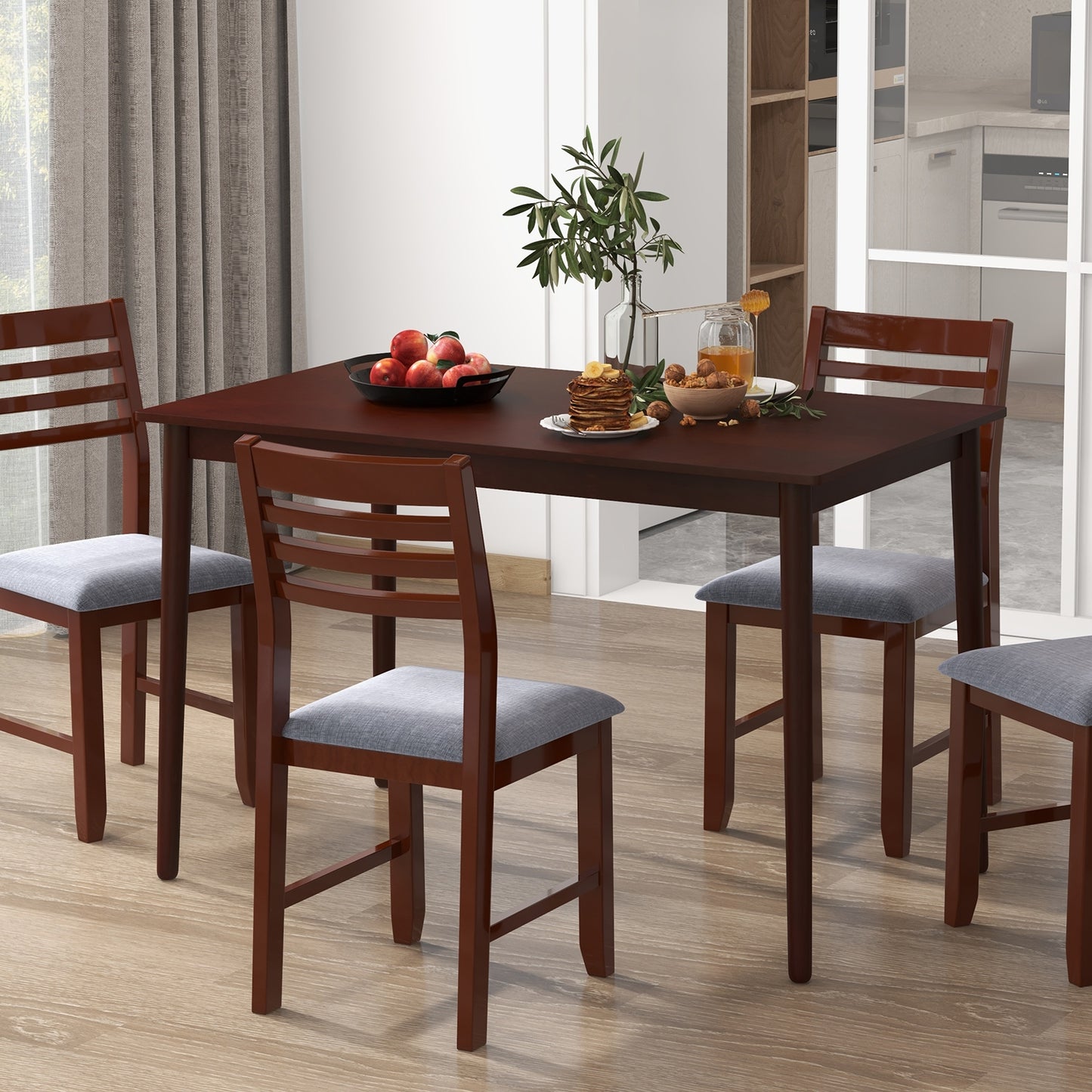 48 Inch Rectangular Dining Table for 4 with Solid Rubber Wood Legs and Wood Grain Finish