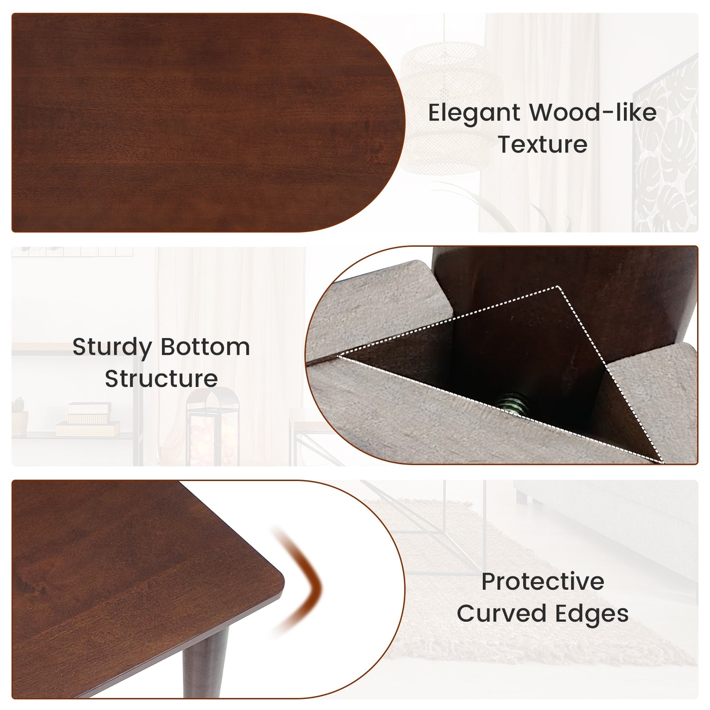 48 Inch Rectangular Dining Table for 4 with Solid Rubber Wood Legs and Wood Grain Finish