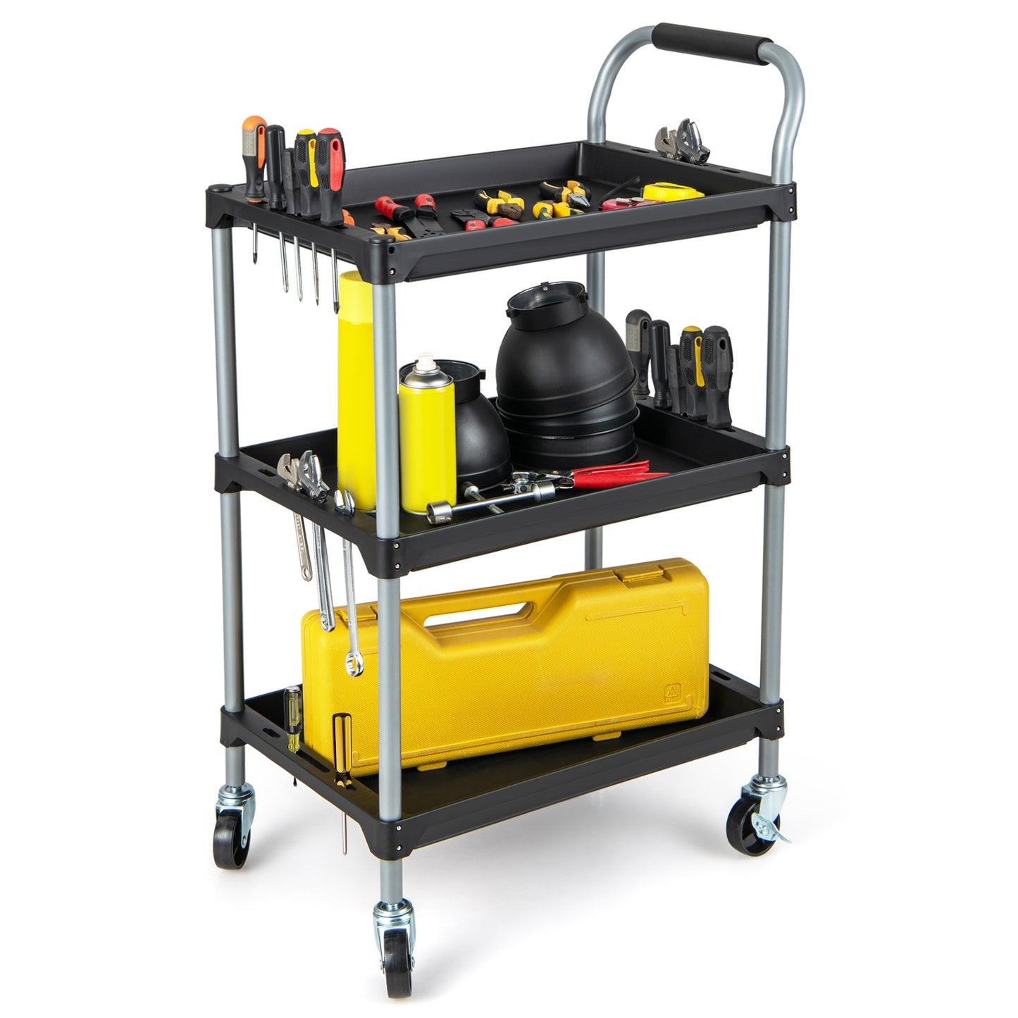 Heavy Duty 3-Tier Rolling Tool Cart with Durable PP Shelves and Comfortable Handle