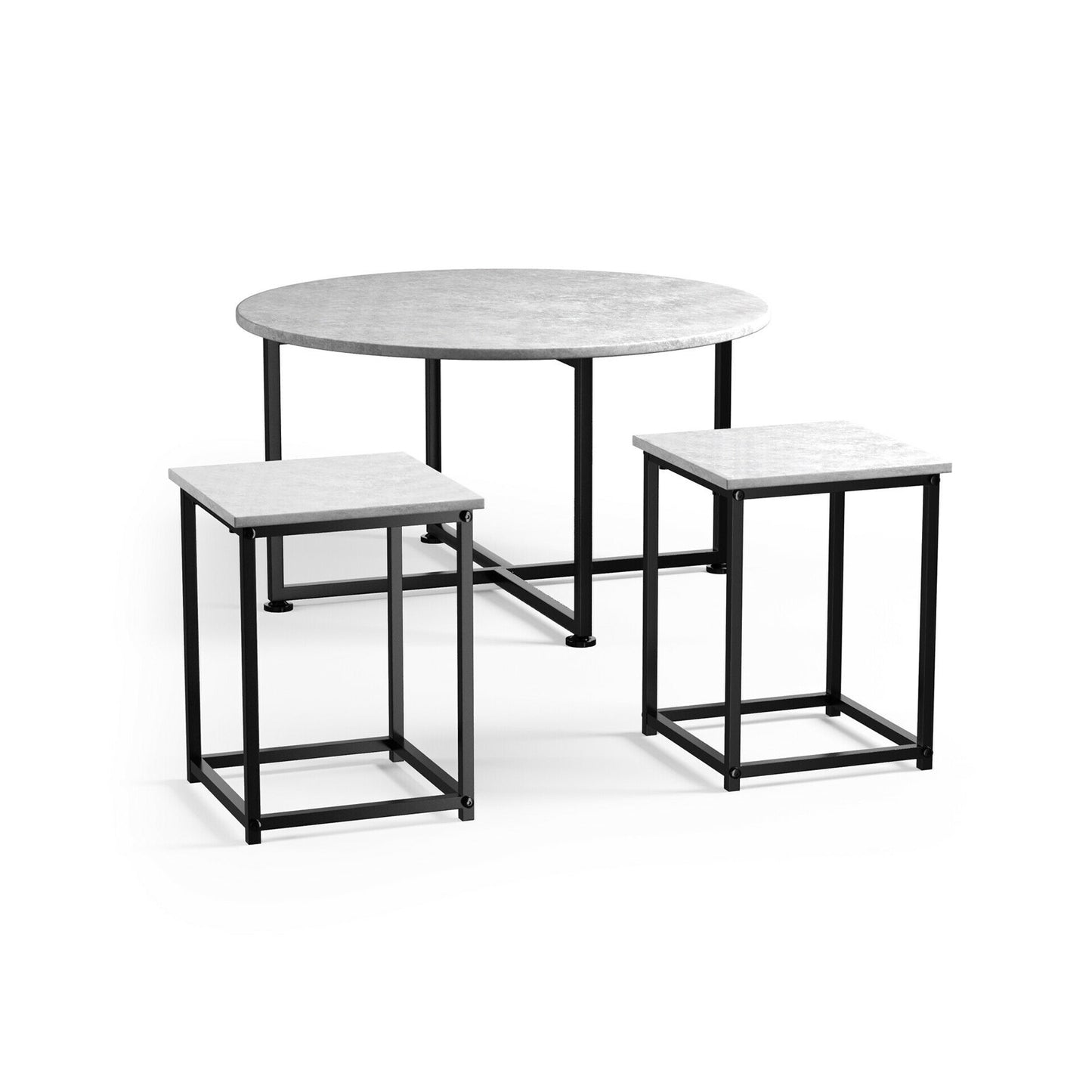 3 Piece Faux Marble Coffee Table Set with Round and Rectangular Tables - Grey