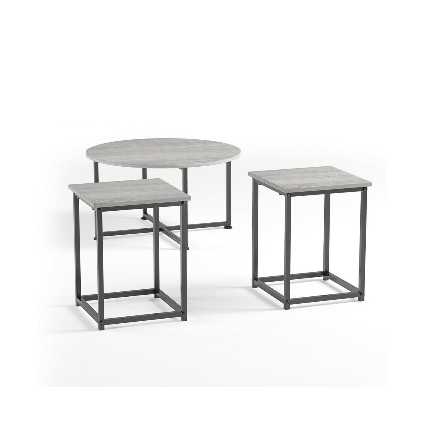 3 Piece Faux Marble Coffee Table Set with Round and Rectangular Tables - Natural