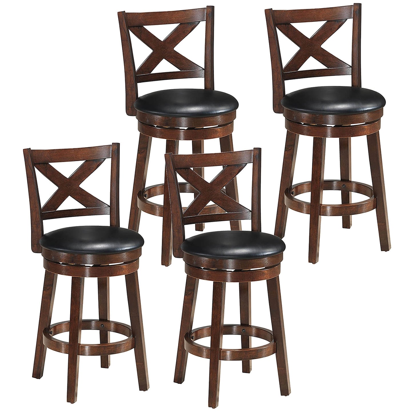 Swivel Counter Height Bar Stool with Upholstered PVC Cushion and X Back 24 Inch