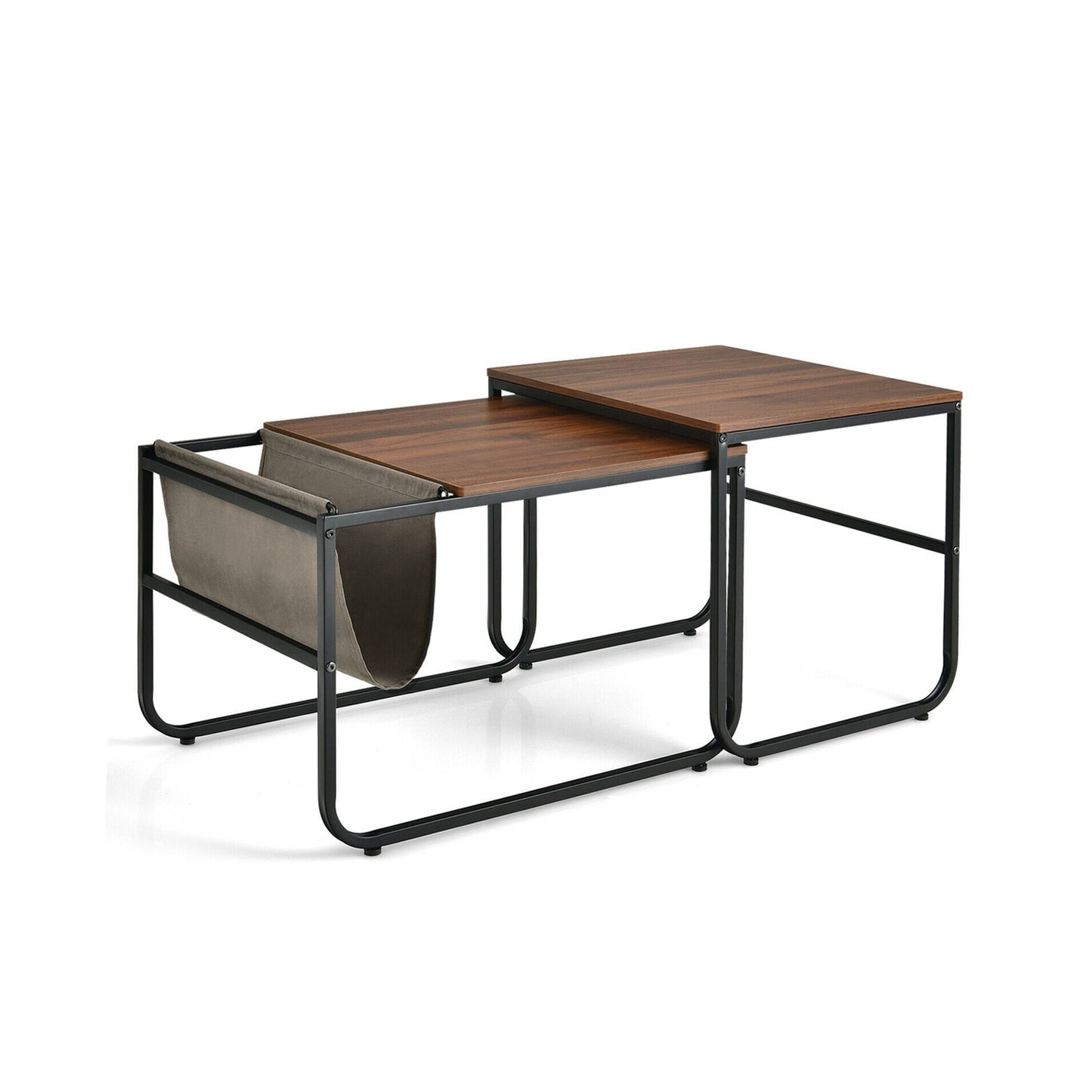 Rustic Brown Nesting Coffee Table Set with Side Pocket and Space Saving Design