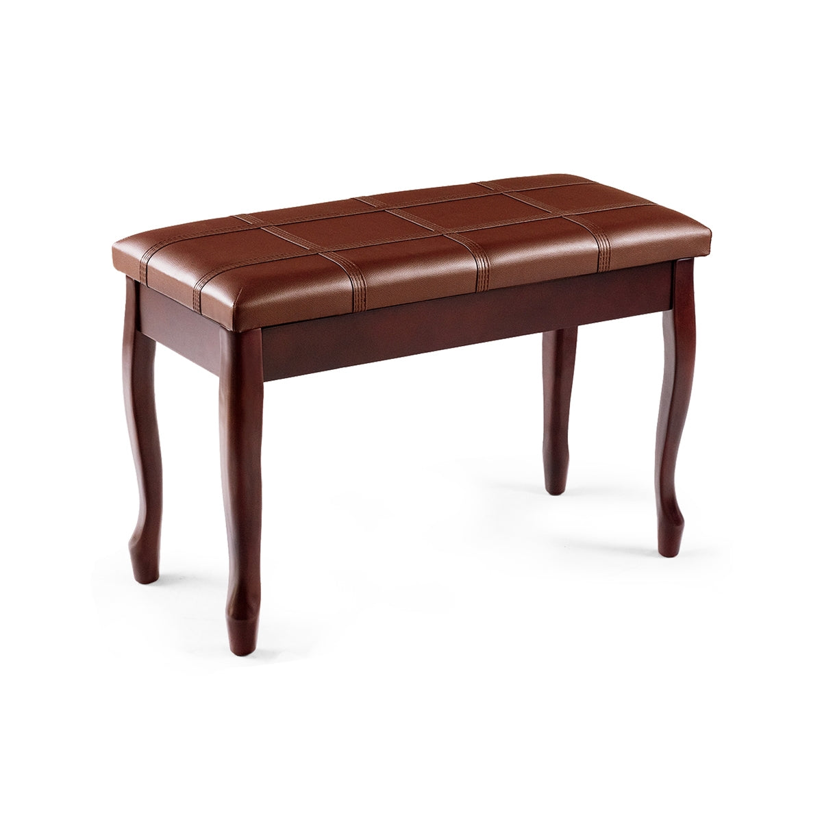 Classic Piano Bench with Storage Compartment and PU Leather Cushion - Brown