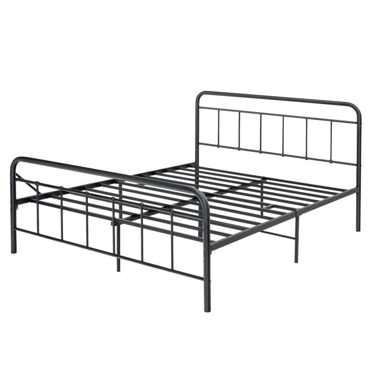 Sturdy Heavy Duty Metal Platform Bed Frame with Elegant Headboard - Queen Size