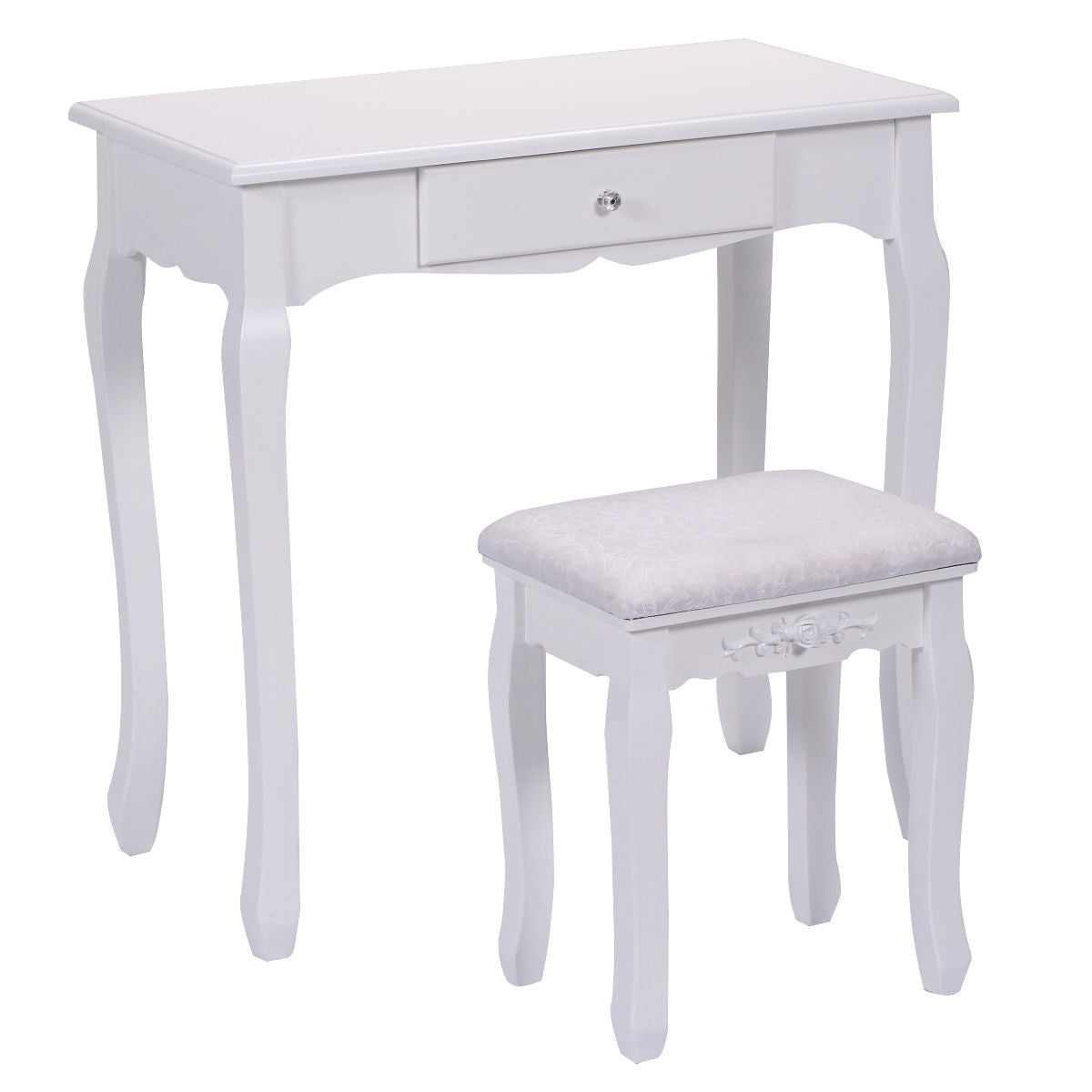 Makeup Vanity Set with 360° Oval Mirror, 3 Storage Drawers, and Cushioned Stool