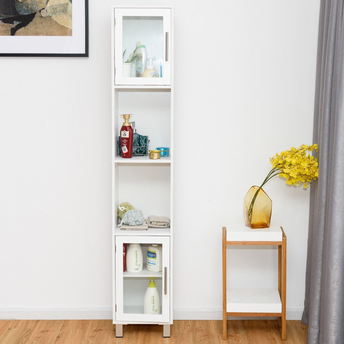 71" Tall Bathroom Storage Cabinet with Display Shelves & Organizer for Bedroom