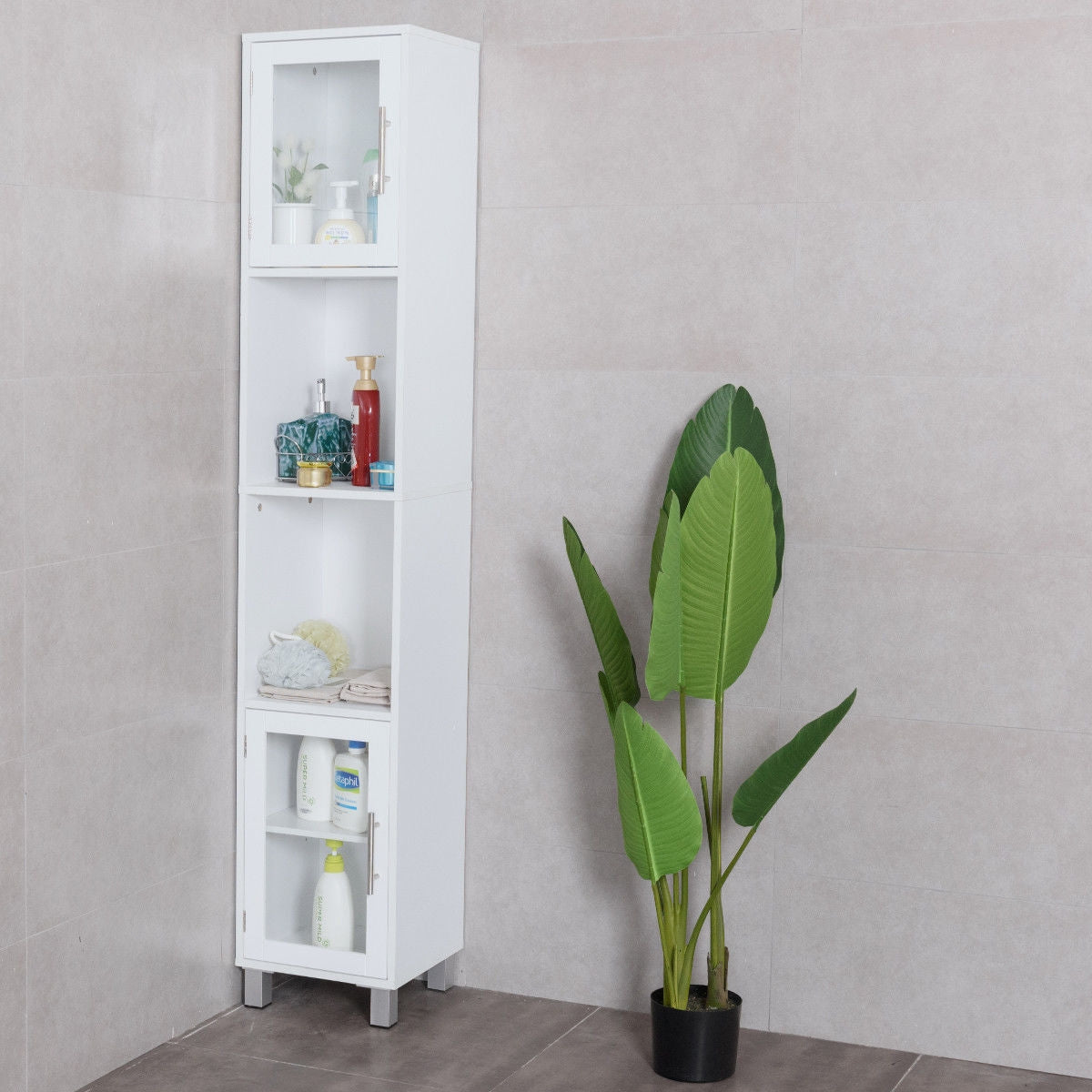 71" Tall Bathroom Storage Cabinet with Display Shelves & Organizer for Bedroom