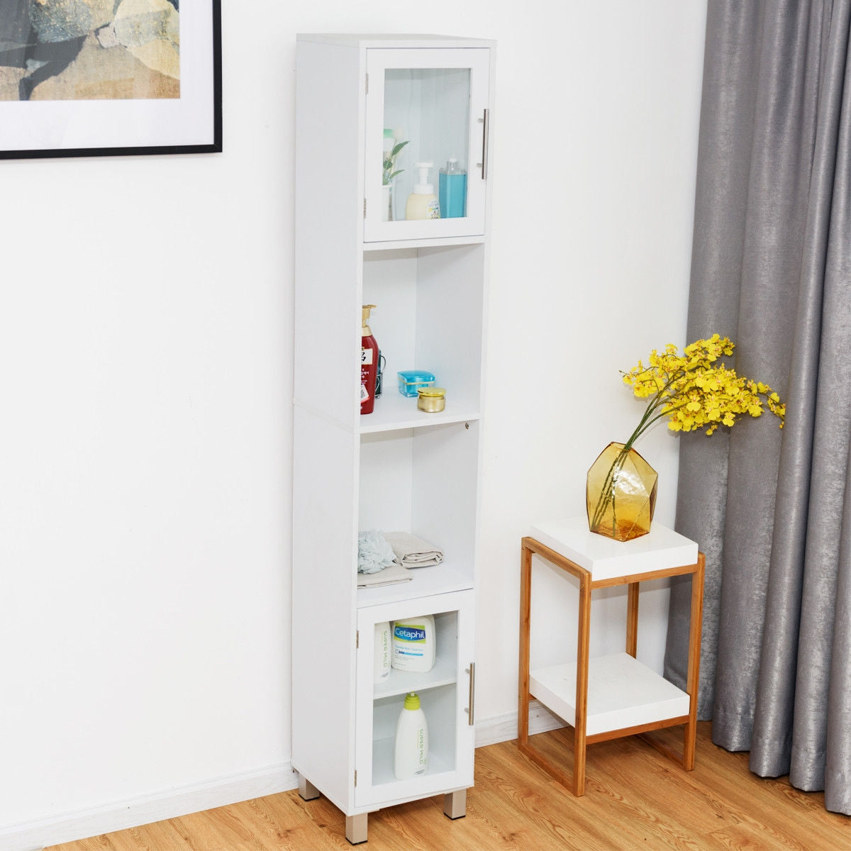 71" Tall Bathroom Storage Cabinet with Display Shelves & Organizer for Bedroom