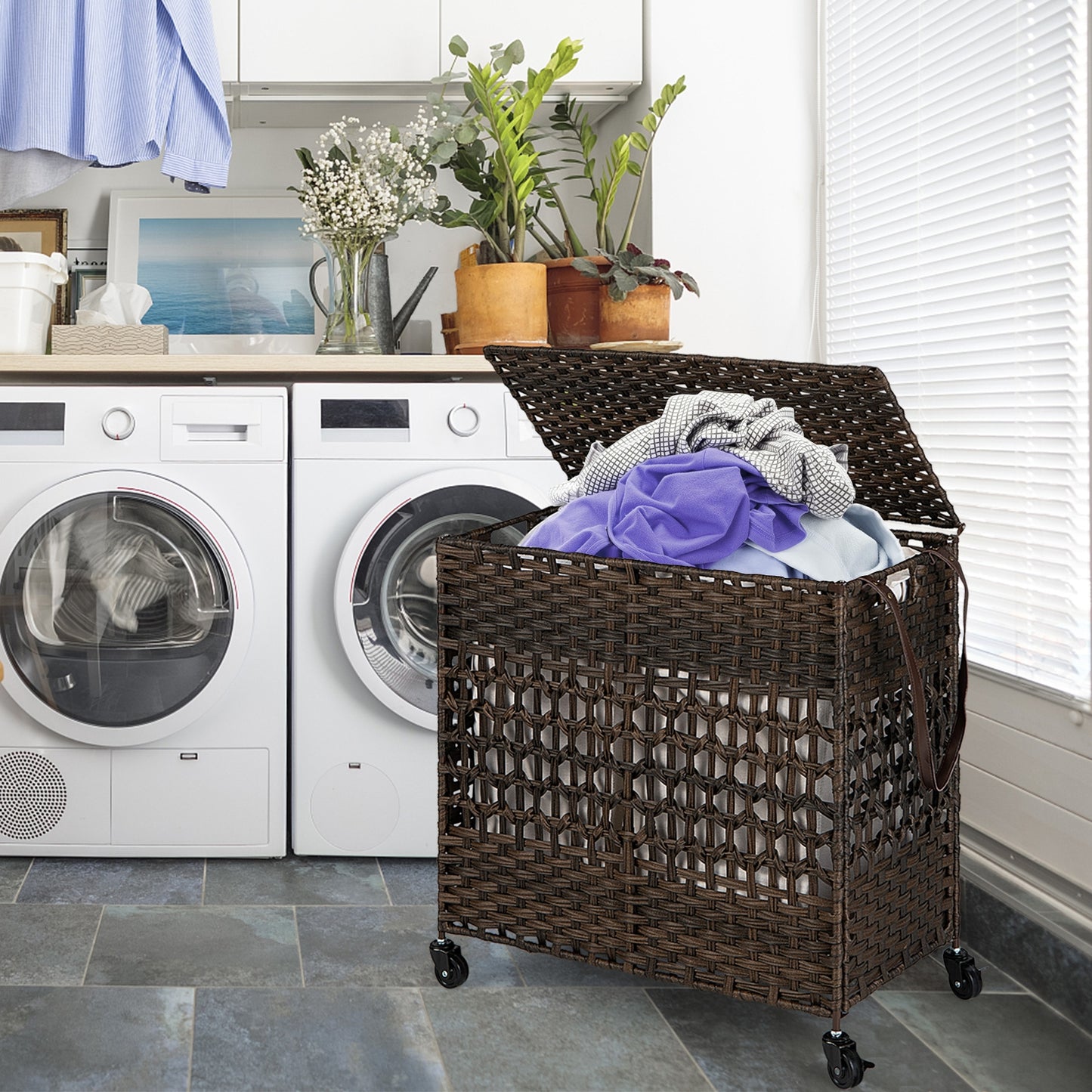110L Dual Compartment Laundry Hamper with Removable & Washable Liner Bags