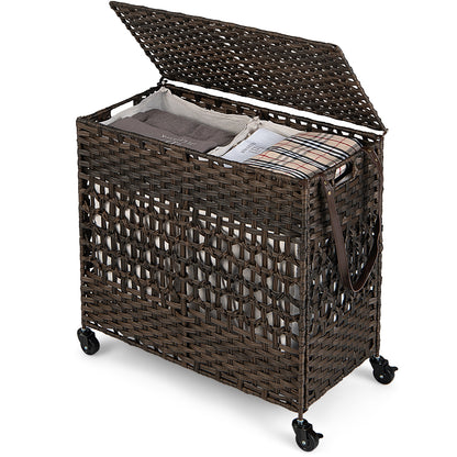 110L Dual Compartment Laundry Hamper with Removable & Washable Liner Bags