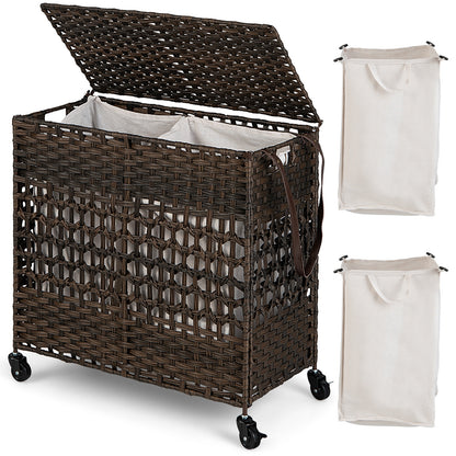 110L Dual Compartment Laundry Hamper with Removable & Washable Liner Bags