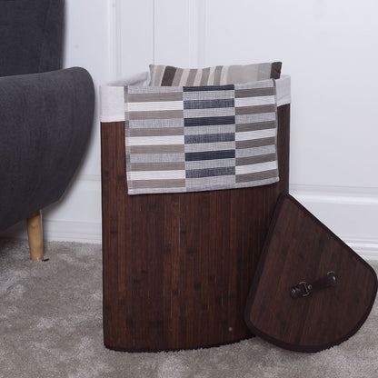 Corner Space Bamboo Laundry Basket with PU Leather Handles
