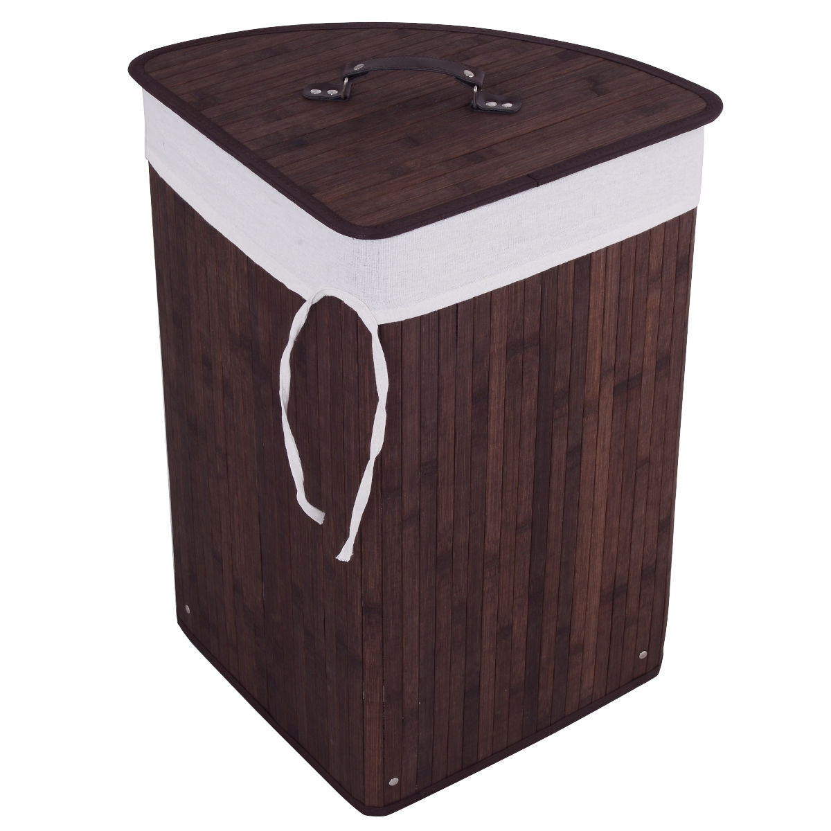 Corner Space Bamboo Laundry Basket with PU Leather Handles