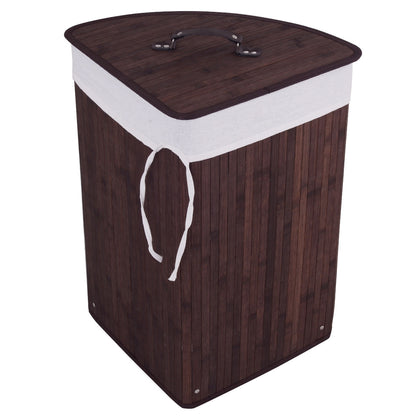 Corner Space Bamboo Laundry Basket with PU Leather Handles