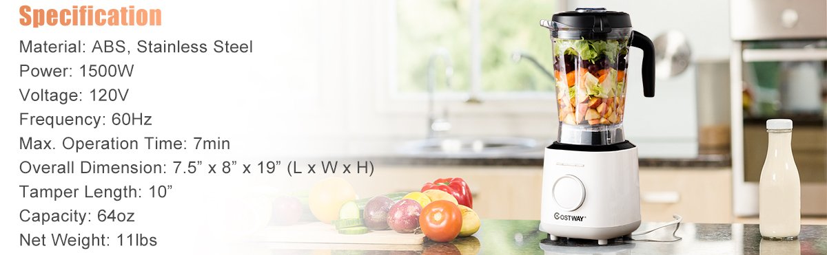 1500W High Performance Blender with 10 Speeds & 6 Pre-Set Programs for Smoothies & More