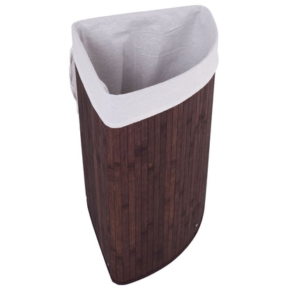 Corner Space Bamboo Laundry Basket with PU Leather Handles