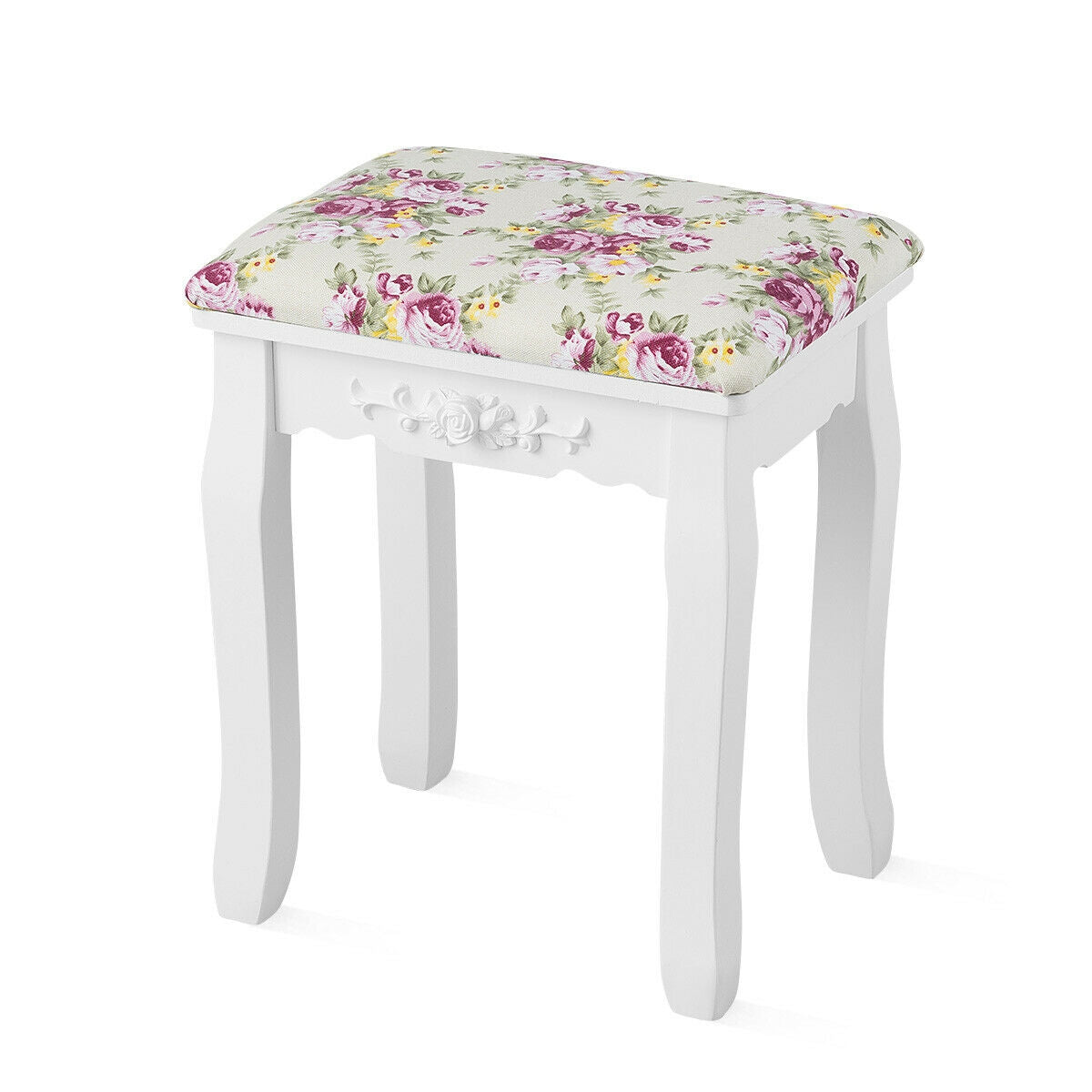 Elegant Vanity Table with Mirror, 3 Storage Drawers, and Matching Stool – White