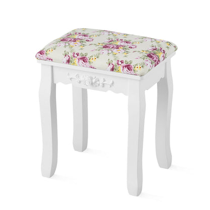 Elegant Vanity Table with Mirror, 3 Storage Drawers, and Matching Stool – White