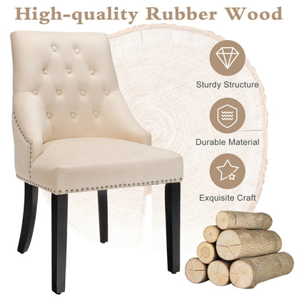 Elegant Button-Tufted Upholstered Dining Chair with Nailhead Trim - Beige