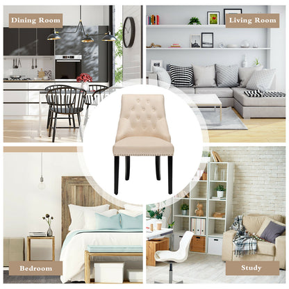 Elegant Button-Tufted Upholstered Dining Chair with Nailhead Trim - Beige