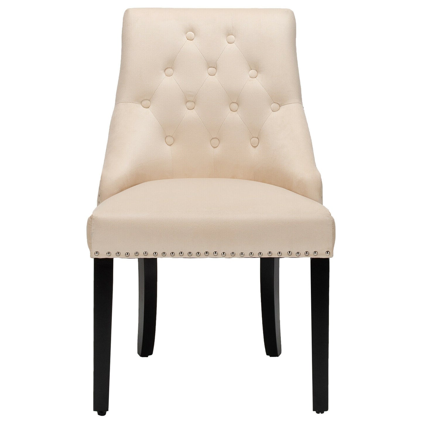 Elegant Button-Tufted Upholstered Dining Chair with Nailhead Trim - Beige
