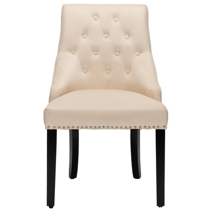 Elegant Button-Tufted Upholstered Dining Chair with Nailhead Trim - Beige