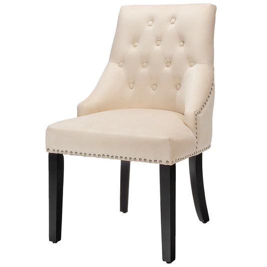 Elegant Button-Tufted Upholstered Dining Chair with Nailhead Trim - Beige
