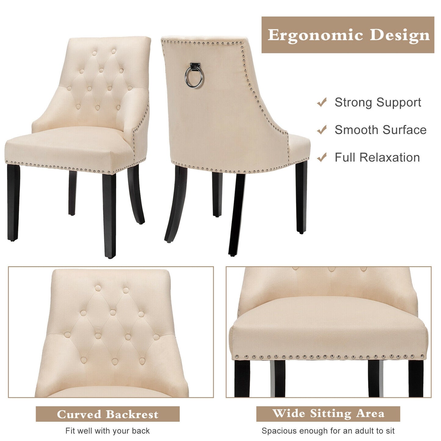 Elegant Button-Tufted Upholstered Dining Chair with Nailhead Trim - Beige
