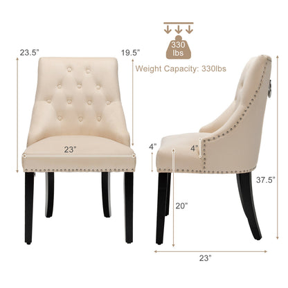 Elegant Button-Tufted Upholstered Dining Chair with Nailhead Trim - Beige