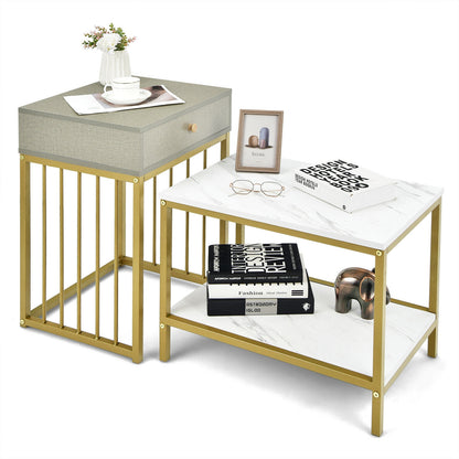 Modern Nesting Coffee Table and Side Table Set with Storage Drawer and Shelf