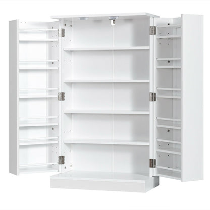 17-Tier Freestanding Kitchen Pantry Cabinet with Double Doors and Adjustable Shelves - White